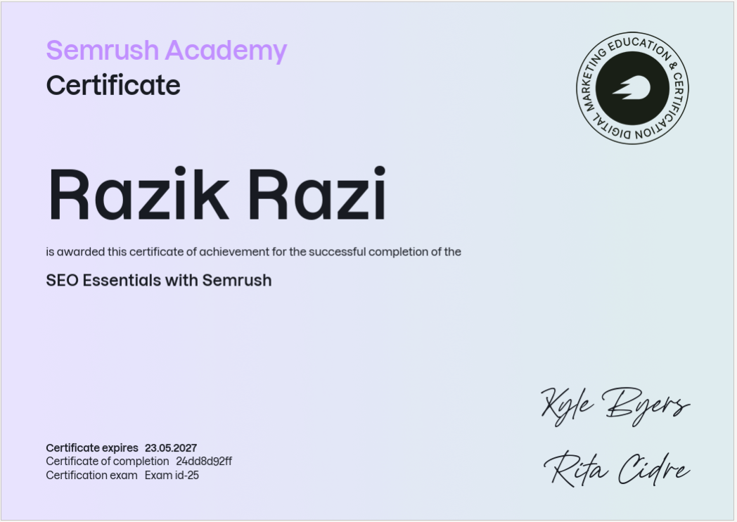 Semrush SEO Essentials Certification